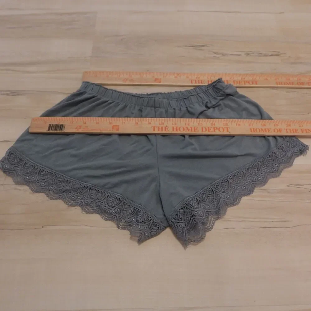 Flora Nikrooz Pajama Shorts Women S Pull On Elastic Waist Lace Hem Blue‎ Gray
